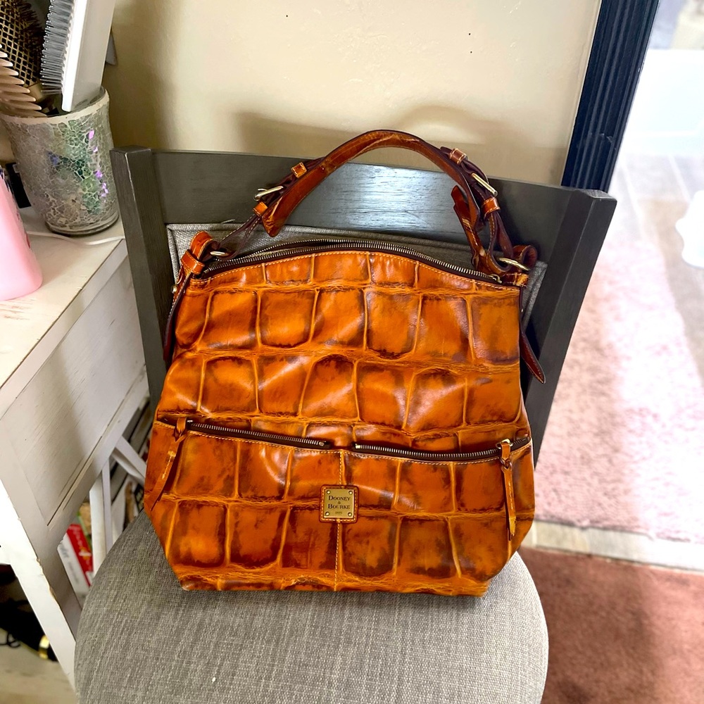 Tan/brown croc embossed hobo style, Dooney and Bourke